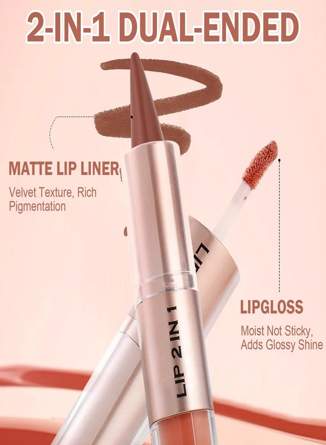 Jutqut Lip Liner & Gloss Lipstick Combo - 2 in 1 Dual-Ended Lip Combo Set, Nude Brown Velvet Matte Lip Liner & Buildable Light Brown Glowy Lip Gloss Kit for Women, Long Wear Shiny Plumping Finish, 06 - Image 4